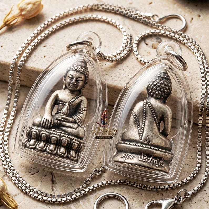 Phra Kring Chin Banchon Thai Amulet Protection talisman good luck charm spiritual jewelry Sacred Ringing Buddha Medicine Buddha & Satin-Plated Samrit Bronze