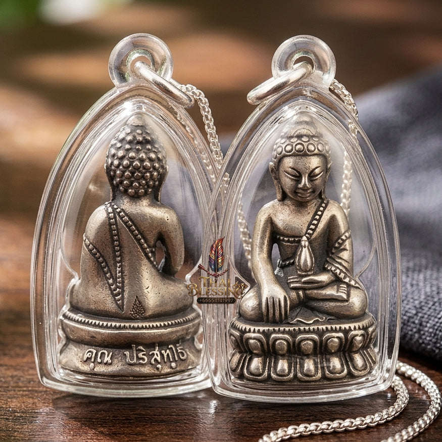 Phra Kring Chin Banchon Thai Amulet Protection talisman good luck charm spiritual jewelry Sacred Ringing Buddha Medicine Buddha & Satin-Plated Samrit Bronze