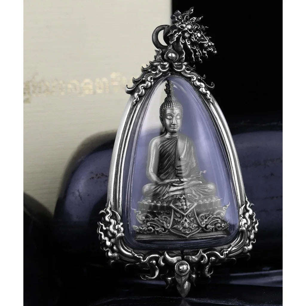 Phra Kring Silver Buddha Amulet 92.5% Authentic for Protection and Blessings