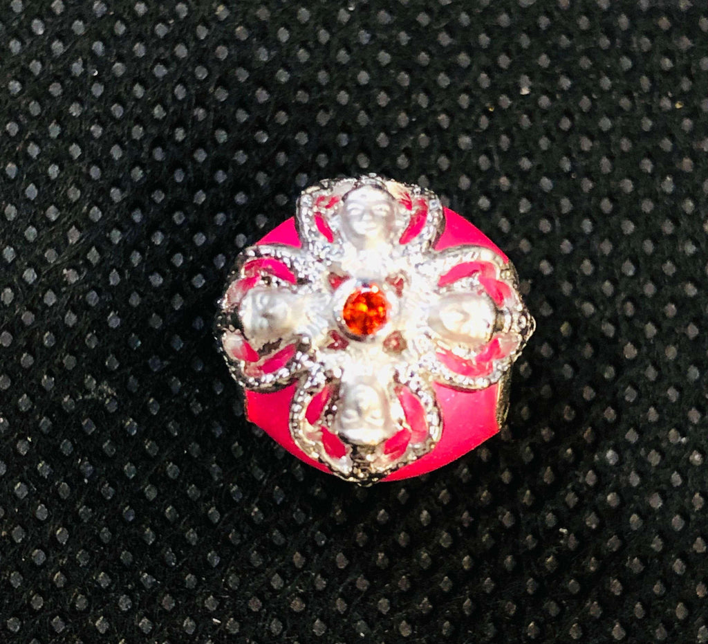 Phra Kru Pilat Thammavimon Amulet Bracelet for Protection and Good Fortune Pink enamel