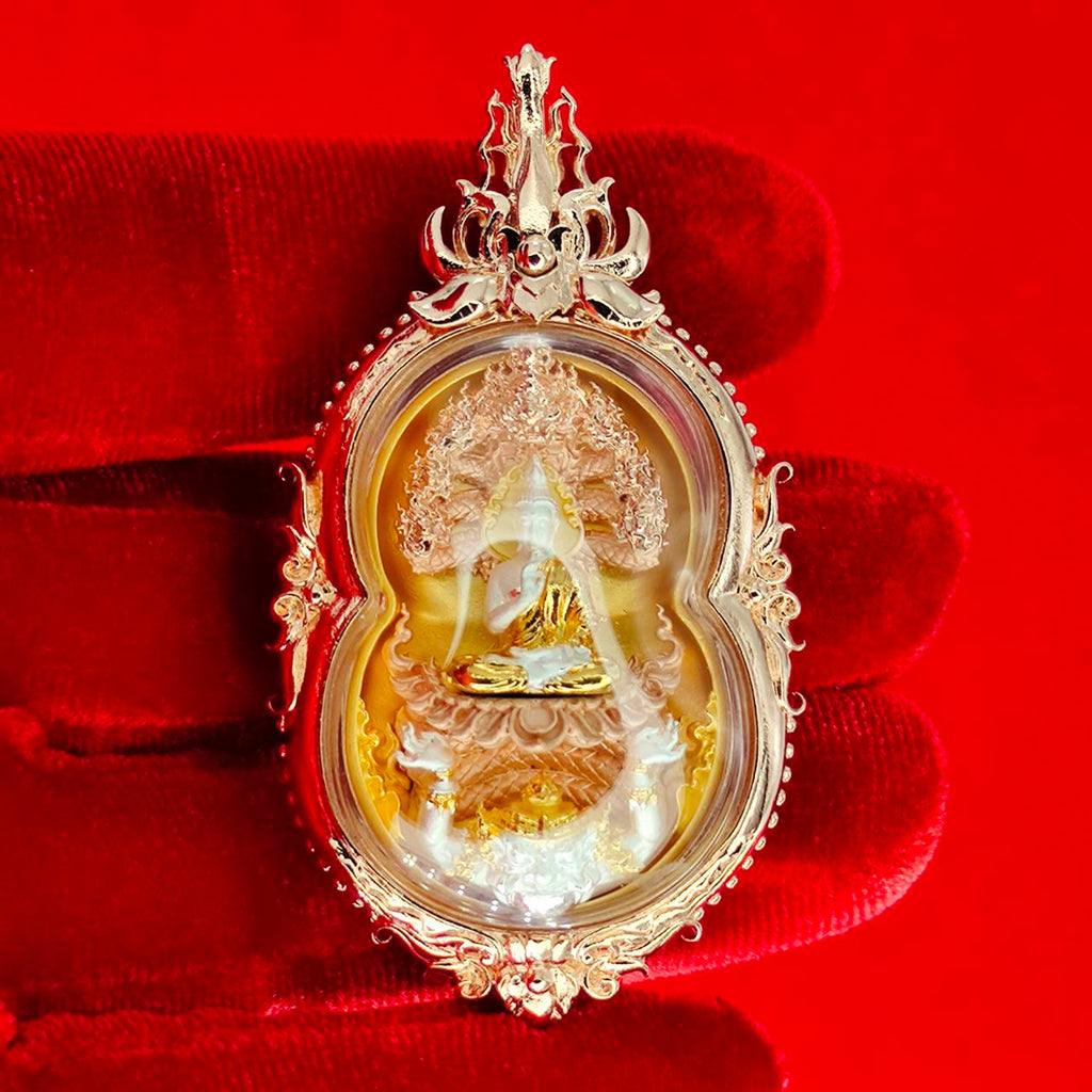Phra Naga Prok amulet for protection in ornate frame, ideal for enhancing spiritual well-being