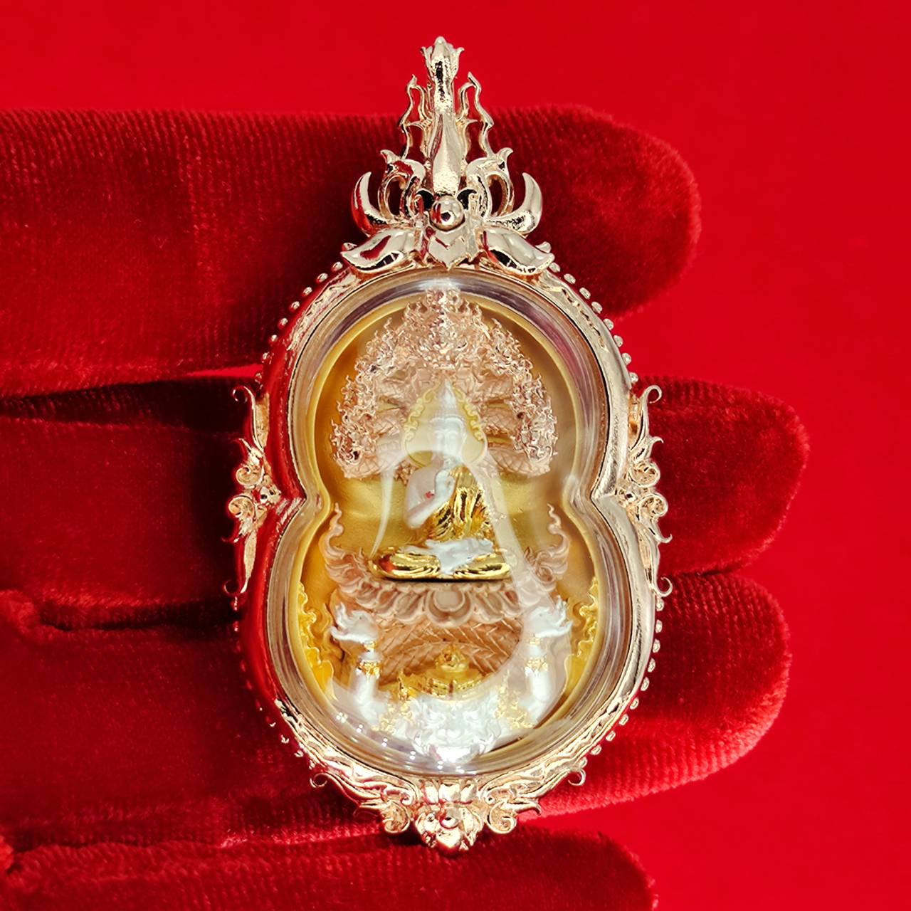 Phra Naga Prok amulet for protection in ornate frame, ideal for enhancing spiritual well-being