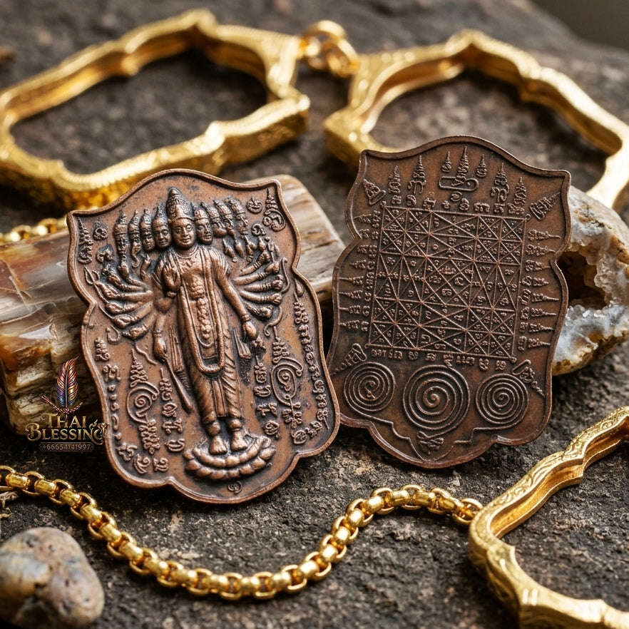 Phra Narai Op Lok Pendant Thai Amulet Protection talisman good luck charm spiritual jewelry Sacred Vishnu World Opener Sovereign Authority & Divine Luck Elevation Thai Blessing Co By RURUECHA