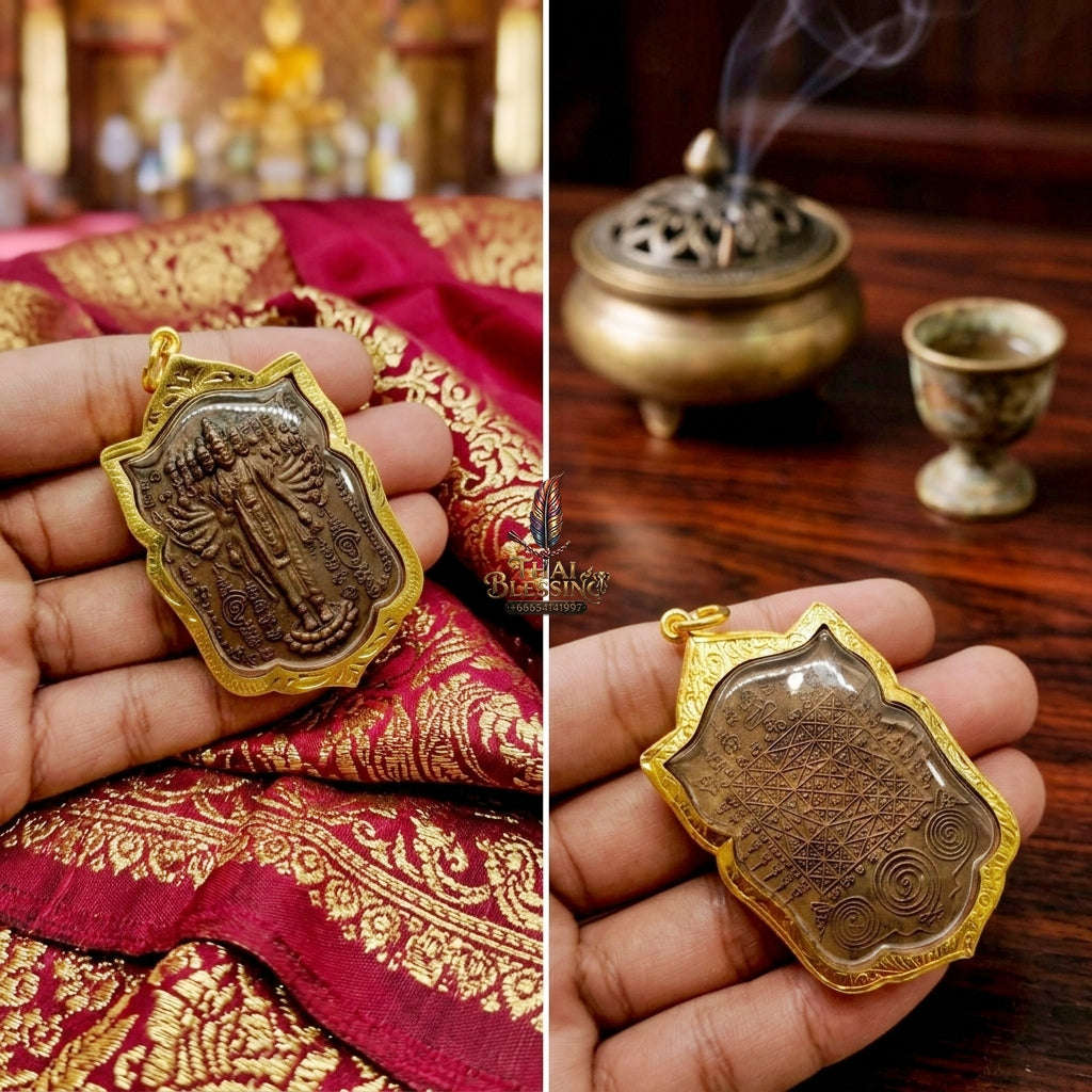 Phra Narai Op Lok Pendant Thai Amulet Protection talisman good luck charm spiritual jewelry Sacred Vishnu World Opener Sovereign Authority & Divine Luck Elevation Thai Blessing Co By RURUECHA