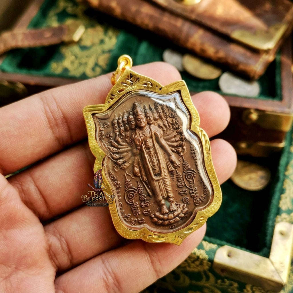 Phra Narai Op Lok Pendant Thai Amulet Protection talisman good luck charm spiritual jewelry Sacred Vishnu World Opener Sovereign Authority & Divine Luck Elevation Thai Blessing Co By RURUECHA