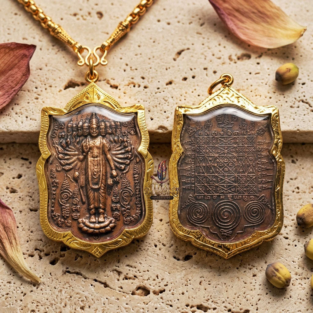 Phra Narai Op Lok Pendant Thai Amulet Protection talisman good luck charm spiritual jewelry Sacred Vishnu World Opener Sovereign Authority & Divine Luck Elevation Thai Blessing Co By RURUECHA