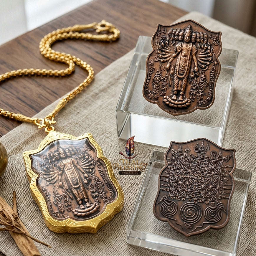 Phra Narai Op Lok Pendant Thai Amulet Protection talisman good luck charm spiritual jewelry Sacred Vishnu World Opener Sovereign Authority & Divine Luck Elevation Thai Blessing Co By RURUECHA