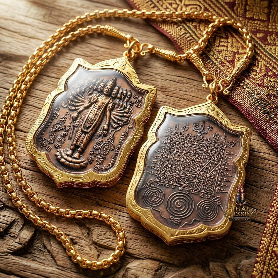 Phra Narai Op Lok Pendant Thai Amulet Protection talisman good luck charm spiritual jewelry Sacred Vishnu World Opener Sovereign Authority & Divine Luck Elevation Thai Blessing Co By RURUECHA