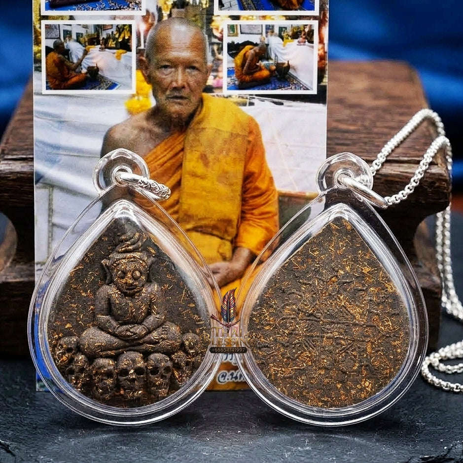 Phra Ngang Thai Amulet Protection talisman good luck charm spiritual jewelry Sacred Por Ngang Black Herb Powder Thai Blessing Co By RURUECHA
