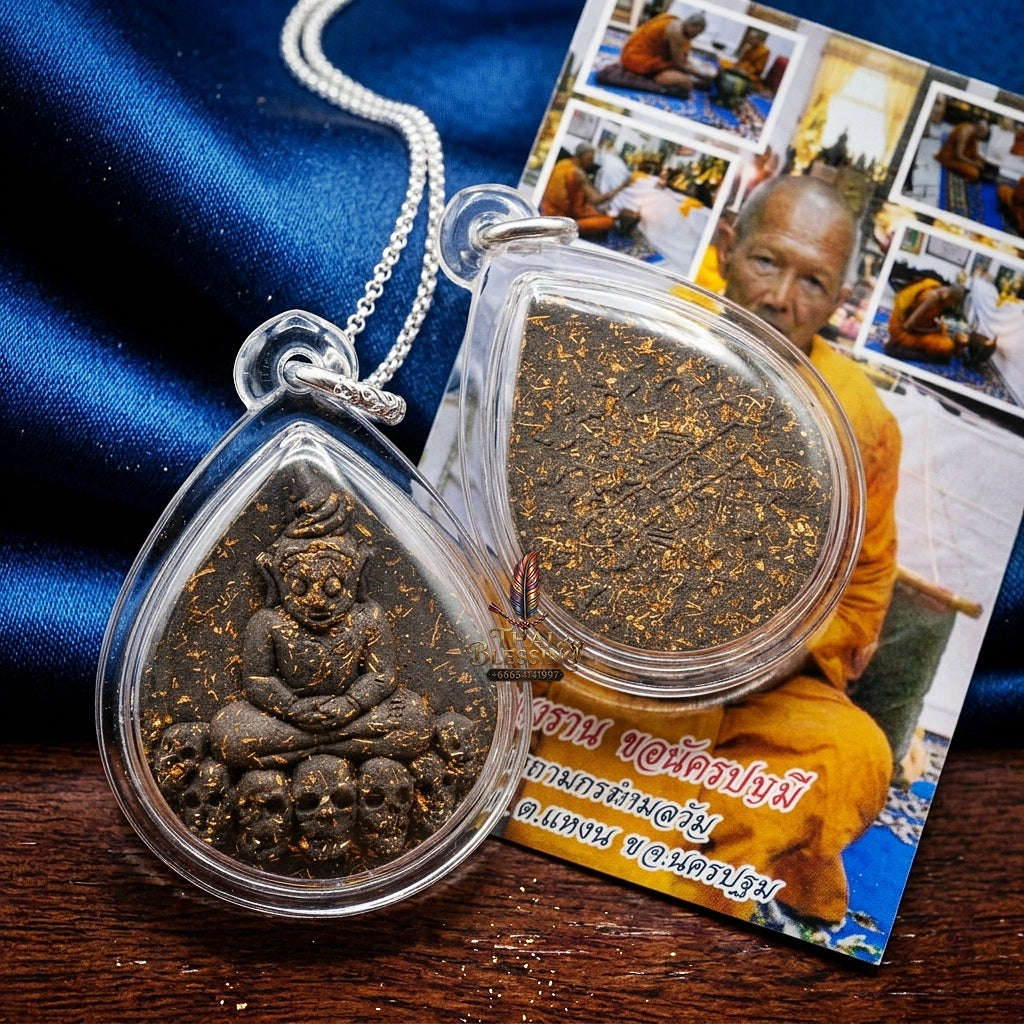 Phra Ngang Thai Amulet Protection talisman good luck charm spiritual jewelry Sacred Por Ngang Black Herb Powder Thai Blessing Co By RURUECHA