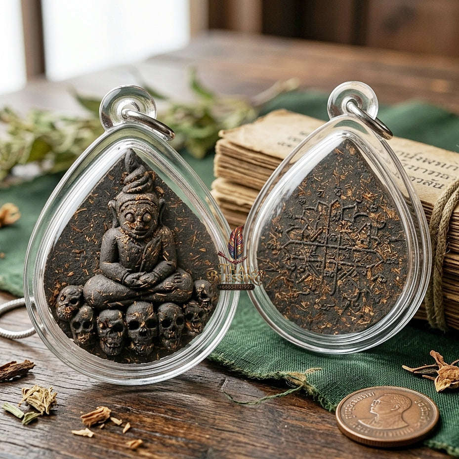 Phra Ngang Thai Amulet Protection talisman good luck charm spiritual jewelry Sacred Por Ngang Black Herb Powder Thai Blessing Co By RURUECHA