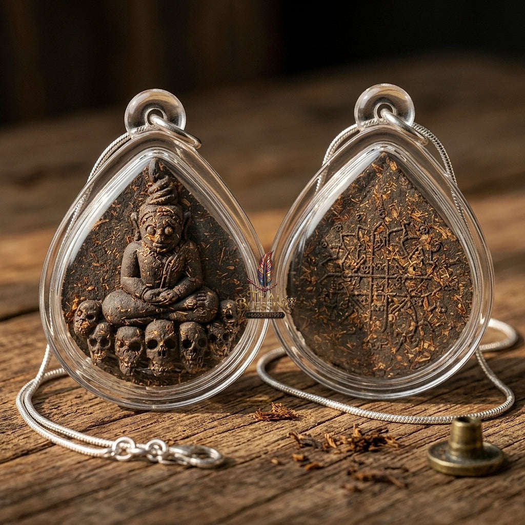 Phra Ngang Thai Amulet Protection talisman good luck charm spiritual jewelry Sacred Por Ngang Black Herb Powder Thai Blessing Co By RURUECHA