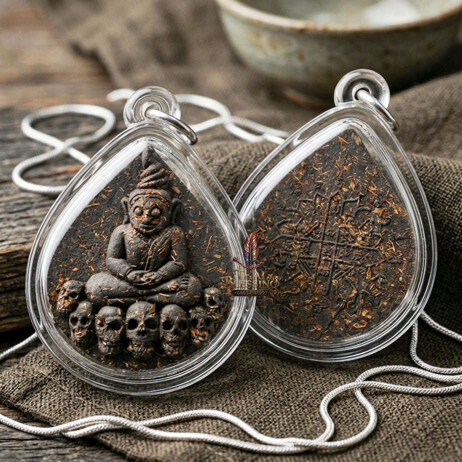 Phra Ngang Thai Amulet Protection talisman good luck charm spiritual jewelry Sacred Por Ngang Black Herb Powder Thai Blessing Co By RURUECHA