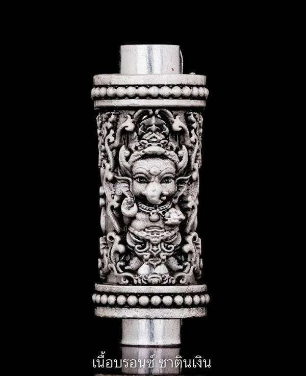 Phra Phikanet Takrud Amulet for Happiness, Success, and Fulfillment - Om Sri Khnecha Satin Silver