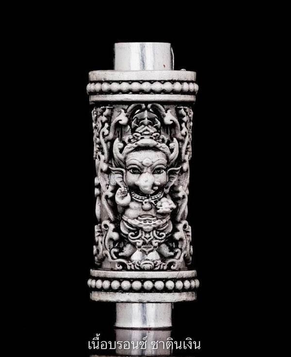 Phra Phikanet Takrud Amulet for Happiness, Success, and Fulfillment - Om Sri Khnecha Satin Silver