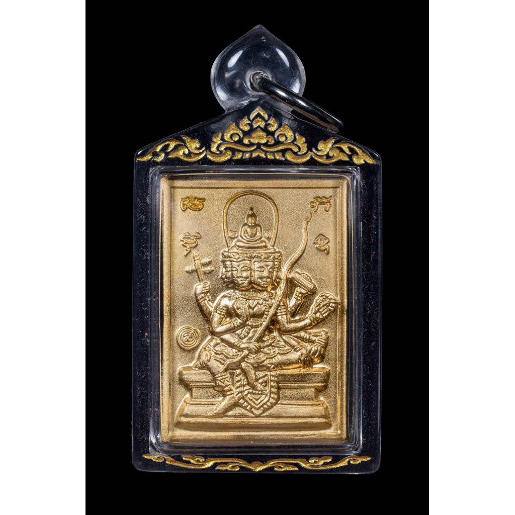 Phra Phrom amulet for sale with gold design in black decorative case by Thai Blessing Co