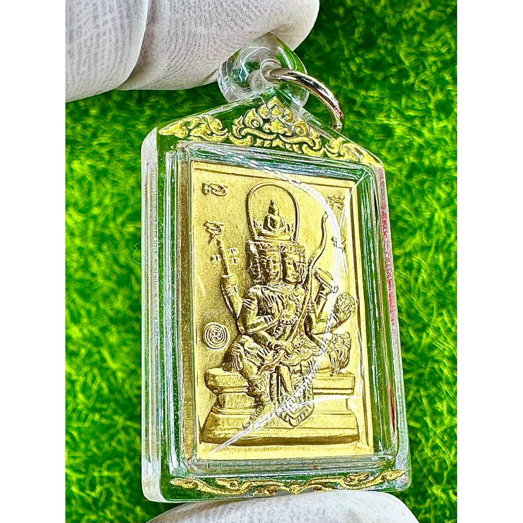 Phra Phrom amulet for sale with gold embossed deity encased in clear protective pendant