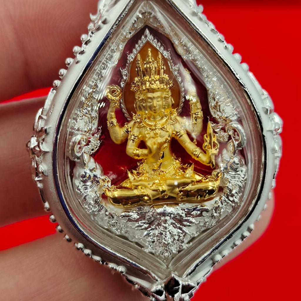 Phra Phrom amulet Supreme Divine Blessings & Prosperity in a decorative crystal casing