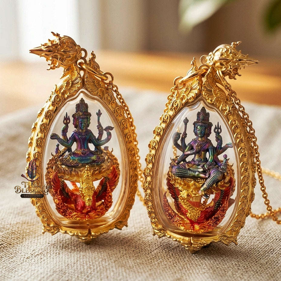 Phra Phrom Pendant Thai Amulet Protection talisman good luck charm spiritual jewelry Majestic Buddhist Art & Divine Blessing Energy Phra Phrom Thada Sovereign Four-Faced Brahma Thai Blessing Co By RURUECHA