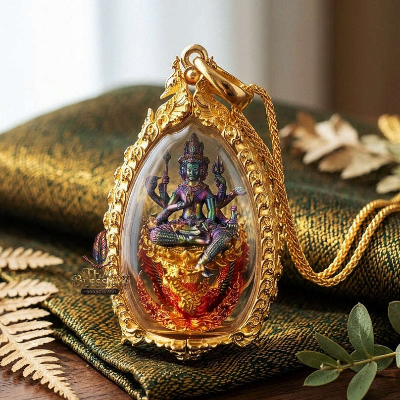 Phra Phrom Pendant Thai Amulet Protection talisman good luck charm spiritual jewelry Majestic Buddhist Art & Divine Blessing Energy Phra Phrom Thada Sovereign Four-Faced Brahma Thai Blessing Co By RURUECHA