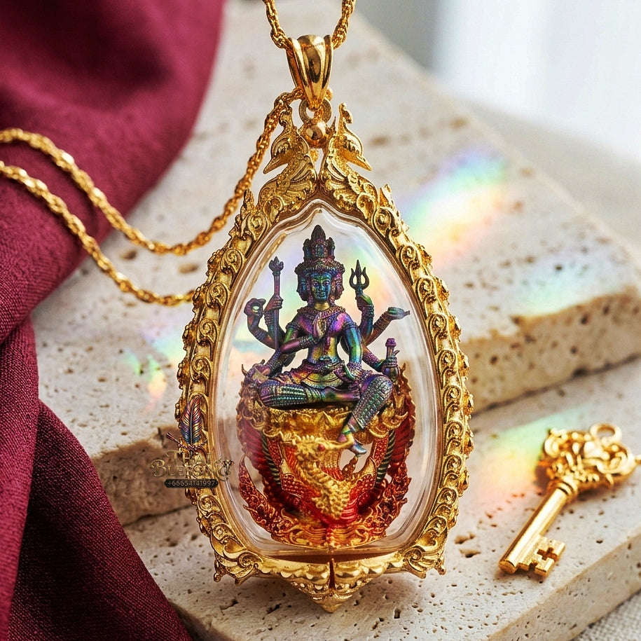 Phra Phrom Pendant Thai Amulet Protection talisman good luck charm spiritual jewelry Majestic Buddhist Art & Divine Blessing Energy Phra Phrom Thada Sovereign Four-Faced Brahma Thai Blessing Co By RURUECHA
