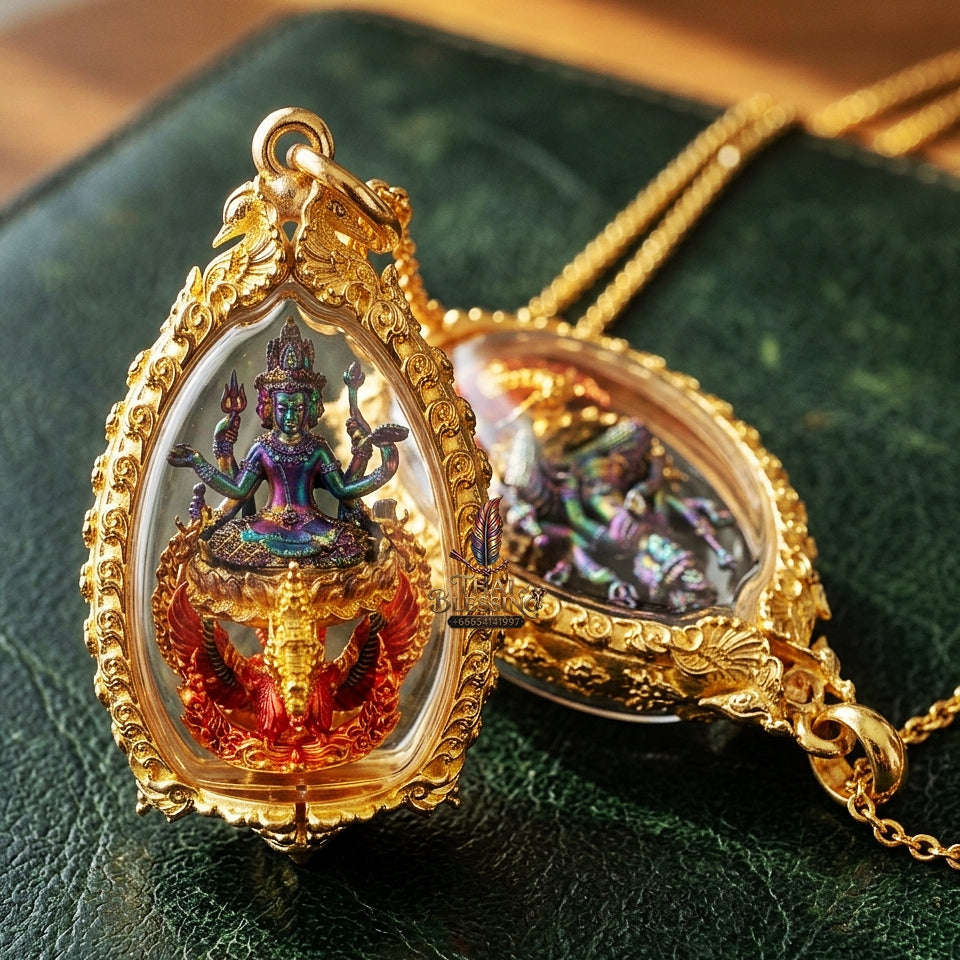 Phra Phrom Pendant Thai Amulet Protection talisman good luck charm spiritual jewelry Majestic Buddhist Art & Divine Blessing Energy Phra Phrom Thada Sovereign Four-Faced Brahma Thai Blessing Co By RURUECHA