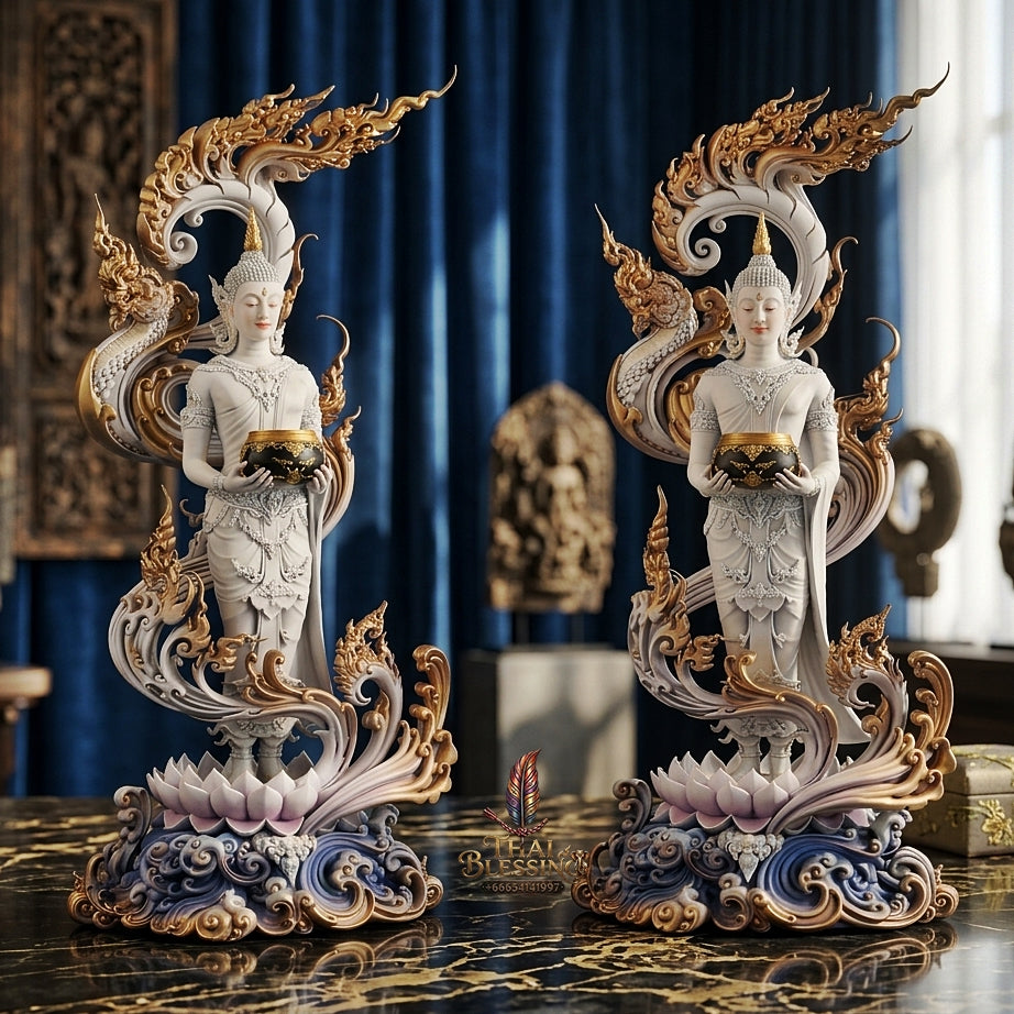 Authentic Sacred Museum-Grade Large Altar Statue "Phra Buddha Chariyawat Um Bat Prod Venai Yasat" (Standing Alms-Bowl Buddha Posture - 97 cm / 38 Inches with Genuine Marble Base) Item 1.2 Pure Sacred Bronze Limited Edition (ED 12 Pieces Worldwide)