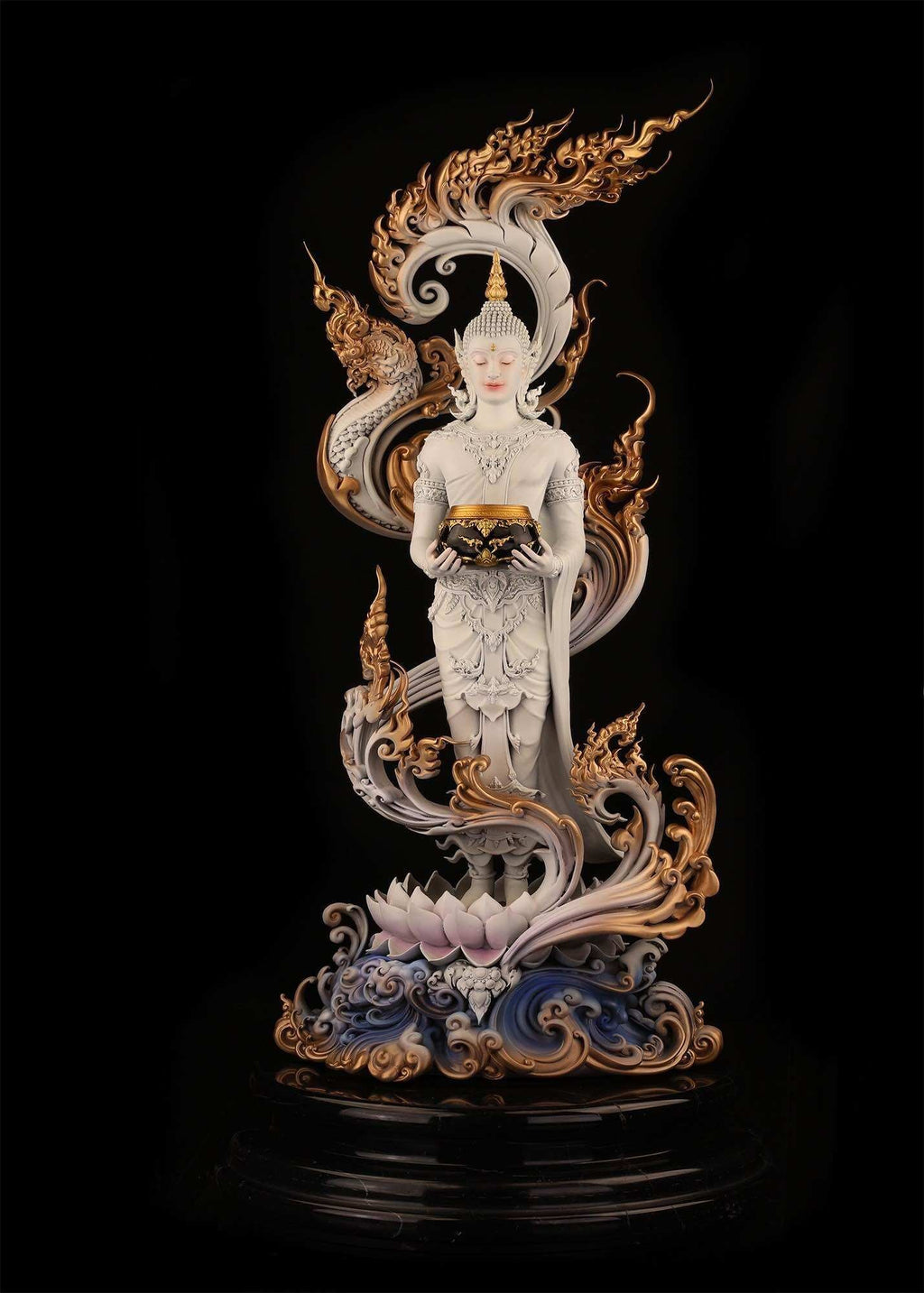 Authentic Sacred Museum-Grade Large Altar Statue "Phra Buddha Chariyawat Um Bat Prod Venai Yasat" (Standing Alms-Bowl Buddha Posture - 97 cm / 38 Inches with Genuine Marble Base) Item 1.2 Pure Sacred Bronze Limited Edition (ED 12 Pieces Worldwide)