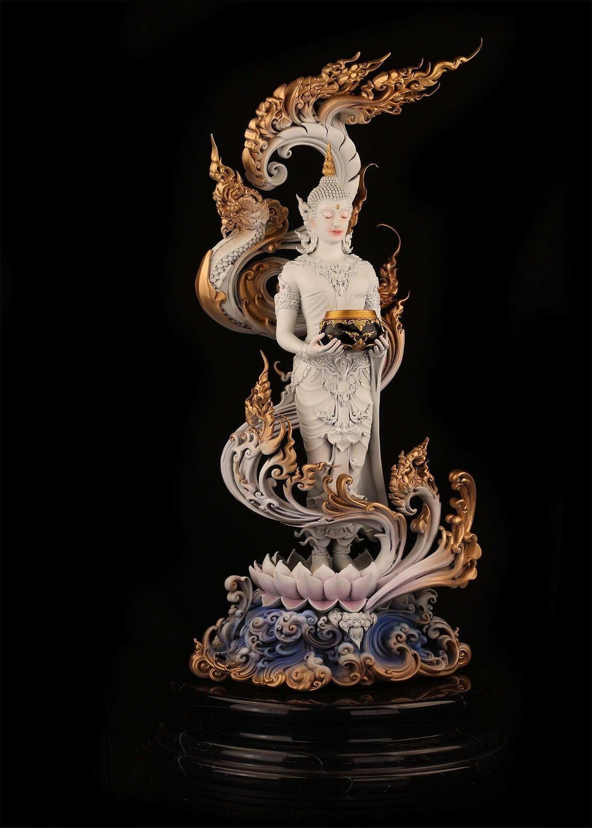 Authentic Sacred Museum-Grade Large Altar Statue "Phra Buddha Chariyawat Um Bat Prod Venai Yasat" (Standing Alms-Bowl Buddha Posture - 97 cm / 38 Inches with Genuine Marble Base) Item 1.2 Pure Sacred Bronze Limited Edition (ED 12 Pieces Worldwide)