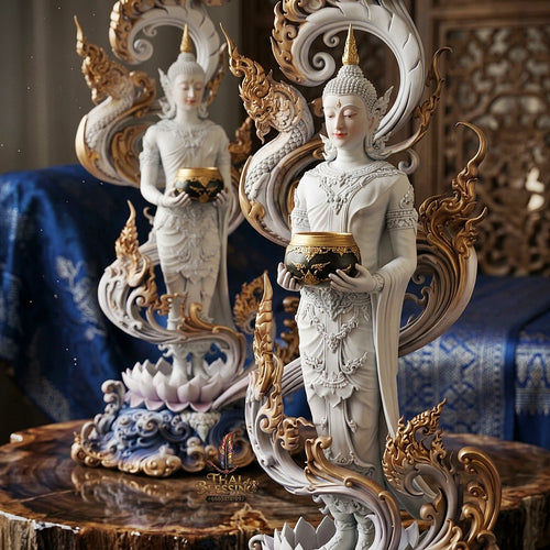 Authentic Sacred Museum-Grade Large Altar Statue "Phra Buddha Chariyawat Um Bat Prod Venai Yasat" (Standing Alms-Bowl Buddha Posture - 97 cm / 38 Inches with Genuine Marble Base) Item 1.2 Pure Sacred Bronze Limited Edition (ED 12 Pieces Worldwide)