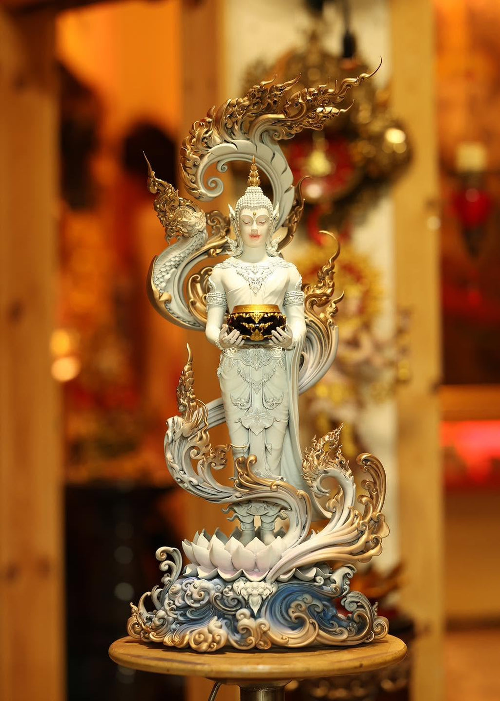 Authentic Sacred Museum-Grade Large Altar Statue "Phra Buddha Chariyawat Um Bat Prod Venai Yasat" (Standing Alms-Bowl Buddha Posture - 97 cm / 38 Inches with Genuine Marble Base) Item 1.2 Pure Sacred Bronze Limited Edition (ED 12 Pieces Worldwide)