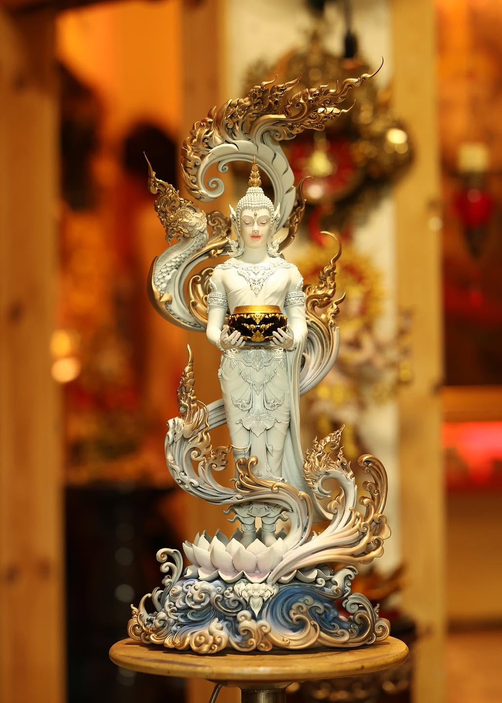 Authentic Sacred Museum-Grade Large Altar Statue "Phra Buddha Chariyawat Um Bat Prod Venai Yasat" (Standing Alms-Bowl Buddha Posture - 97 cm / 38 Inches with Genuine Marble Base) Item 1.2 Pure Sacred Bronze Limited Edition (ED 12 Pieces Worldwide)