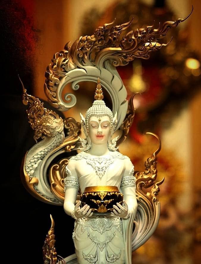 Authentic Sacred Museum-Grade Large Altar Statue "Phra Buddha Chariyawat Um Bat Prod Venai Yasat" (Standing Alms-Bowl Buddha Posture - 97 cm / 38 Inches with Genuine Marble Base) Item 1.2 Pure Sacred Bronze Limited Edition (ED 12 Pieces Worldwide)