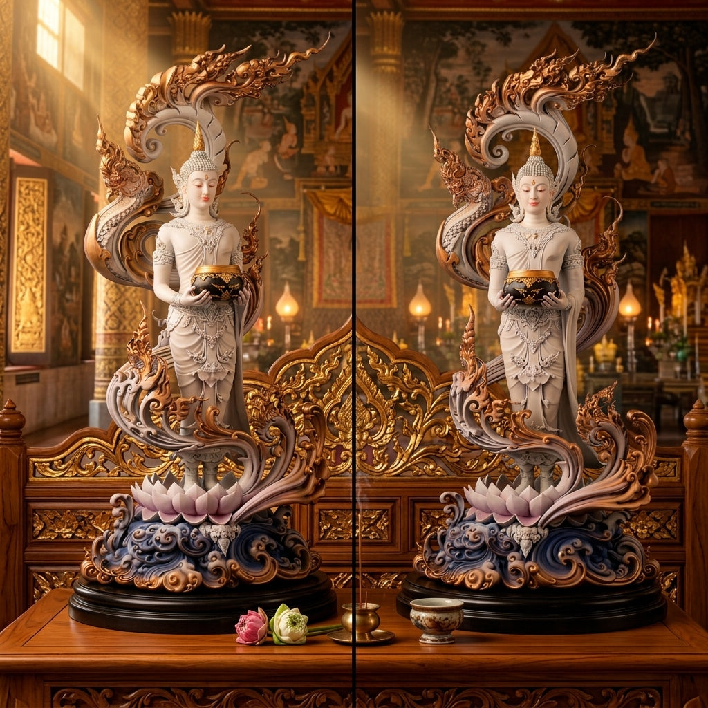 Authentic Sacred Museum-Grade Large Altar Statue "Phra Buddha Chariyawat Um Bat Prod Venai Yasat" (Standing Alms-Bowl Buddha Posture - 97 cm / 38 Inches with Genuine Marble Base) Item 1.2 Pure Sacred Bronze Limited Edition (ED 12 Pieces Worldwide)
