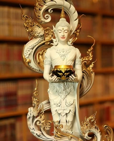 Authentic Sacred Museum-Grade Large Altar Statue "Phra Buddha Chariyawat Um Bat Prod Venai Yasat" (Standing Alms-Bowl Buddha Posture - 97 cm / 38 Inches with Genuine Marble Base) Item 1.2 Pure Sacred Bronze Limited Edition (ED 12 Pieces Worldwide)