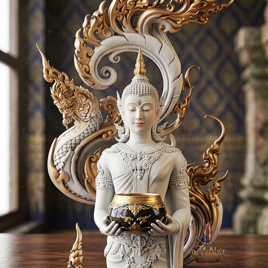 Authentic Sacred Museum-Grade Large Altar Statue "Phra Buddha Chariyawat Um Bat Prod Venai Yasat" (Standing Alms-Bowl Buddha Posture - 97 cm / 38 Inches with Genuine Marble Base) Item 1.2 Pure Sacred Bronze Limited Edition (ED 12 Pieces Worldwide)