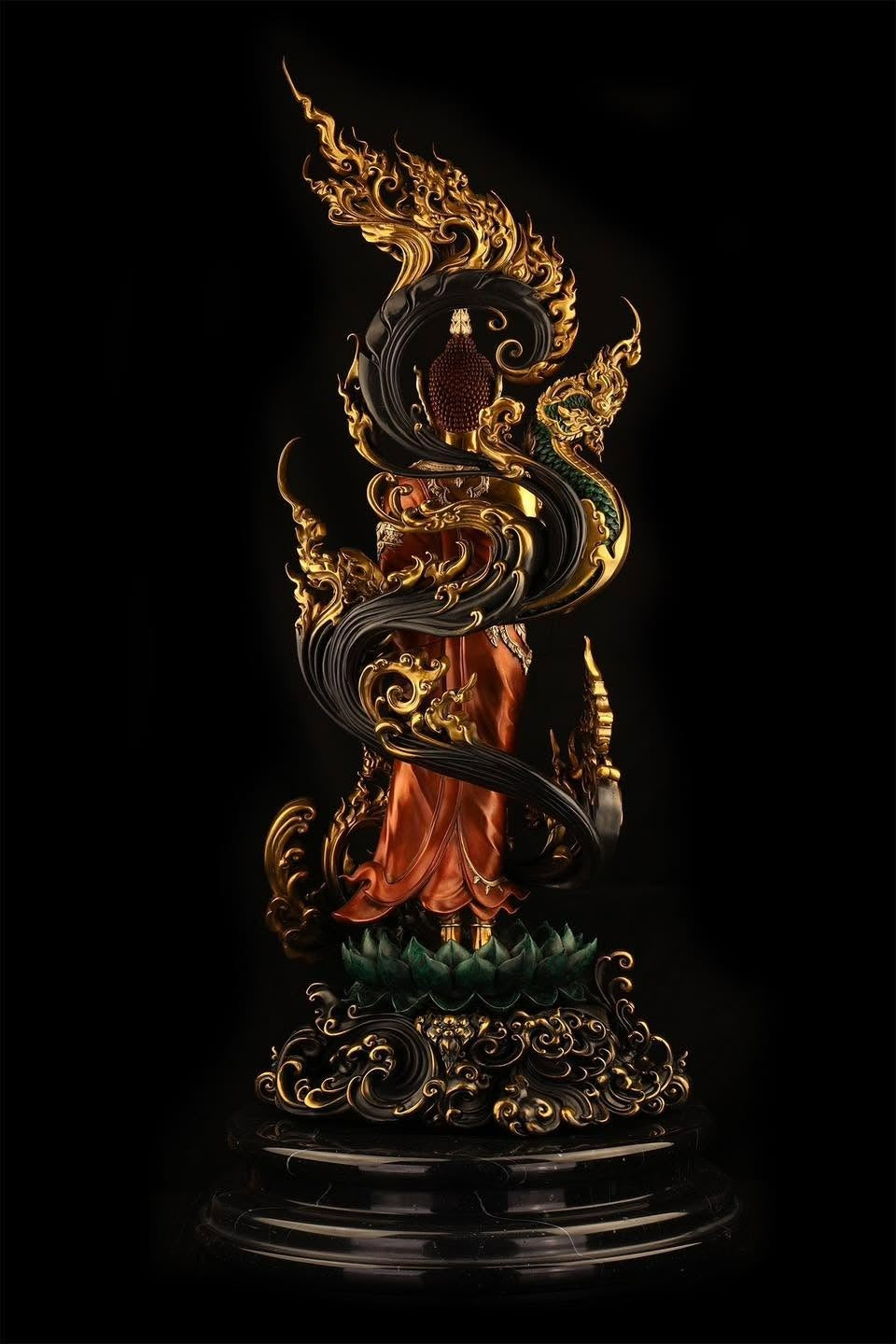 Authentic Sacred Museum-Grade Large Altar Statue "Phra Buddha Chariyawat Um Bat Prod Venai Yasat" (Standing Alms-Bowl Buddha Posture - 97 cm / 38 Inches with Genuine Marble Base)