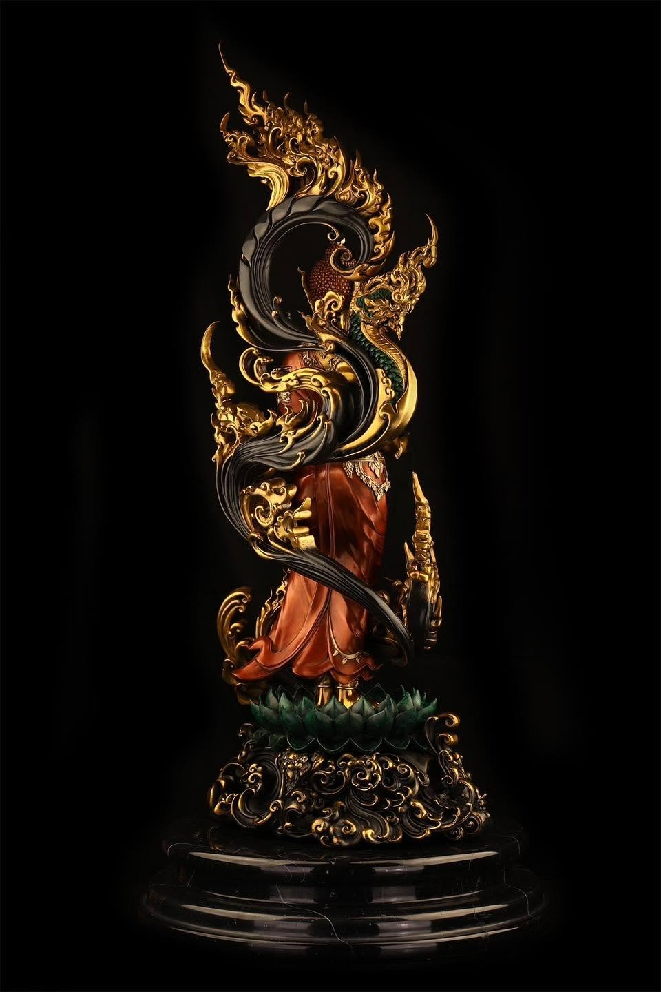 Authentic Sacred Museum-Grade Large Altar Statue "Phra Buddha Chariyawat Um Bat Prod Venai Yasat" (Standing Alms-Bowl Buddha Posture - 97 cm / 38 Inches with Genuine Marble Base)