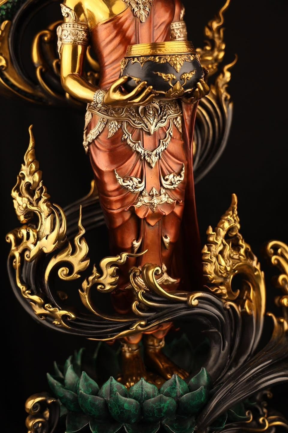 Authentic Sacred Museum-Grade Large Altar Statue "Phra Buddha Chariyawat Um Bat Prod Venai Yasat" (Standing Alms-Bowl Buddha Posture - 97 cm / 38 Inches with Genuine Marble Base)