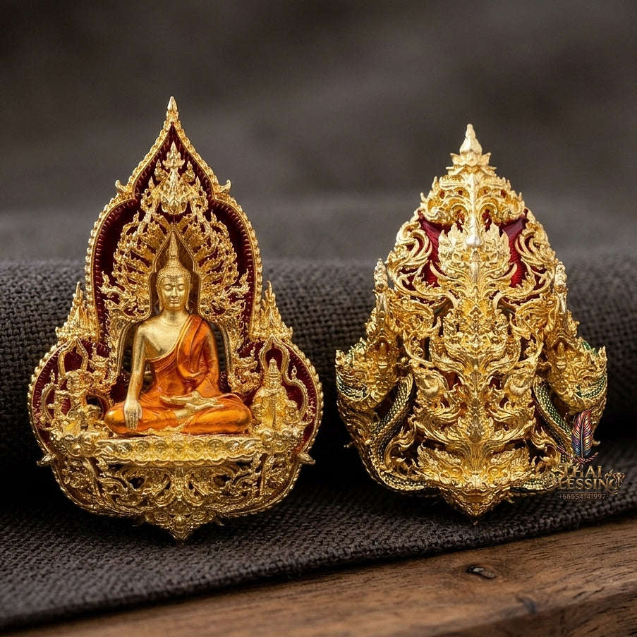 Phra Phutta Chinnarat Pendant Thai Amulet Protection talisman good luck charm spiritual jewelry Sovereign Blessing & Century Wealth Abundance Somdet Phra Phutta Chinnarat Piphat Maha Mongkhon Thai Blessing Co By RURUECHA