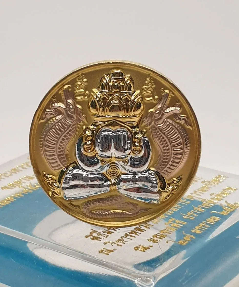 Phra Pidta Amulet Coin - 3K Plated Metal from Wat Phra Mahathat Default Title
