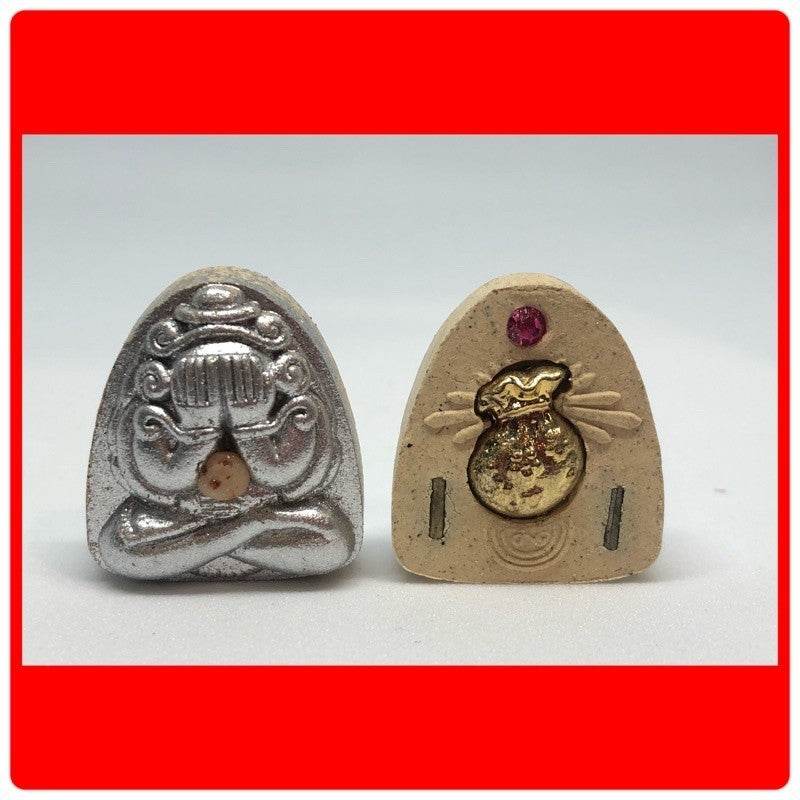 Phra Pidta Rice Relic Buddha - Sacred Rice Amulet for Enhanced Fortune and Protection Silver dusting powder