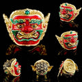 Phra Pirap Amulet - Supreme Demon Deity of Dance and Power for Enhanced Strength ชุบทองหน้าแดง มีห่วง