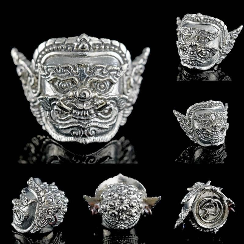 Phra Pirap Amulet - Supreme Demon Deity of Dance and Power for Enhanced Strength เนื้อทองขาว มีห่วง