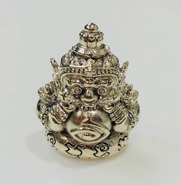 Silver Phra Rahu amulet for luck featuring detailed craftsmanship and intricate design