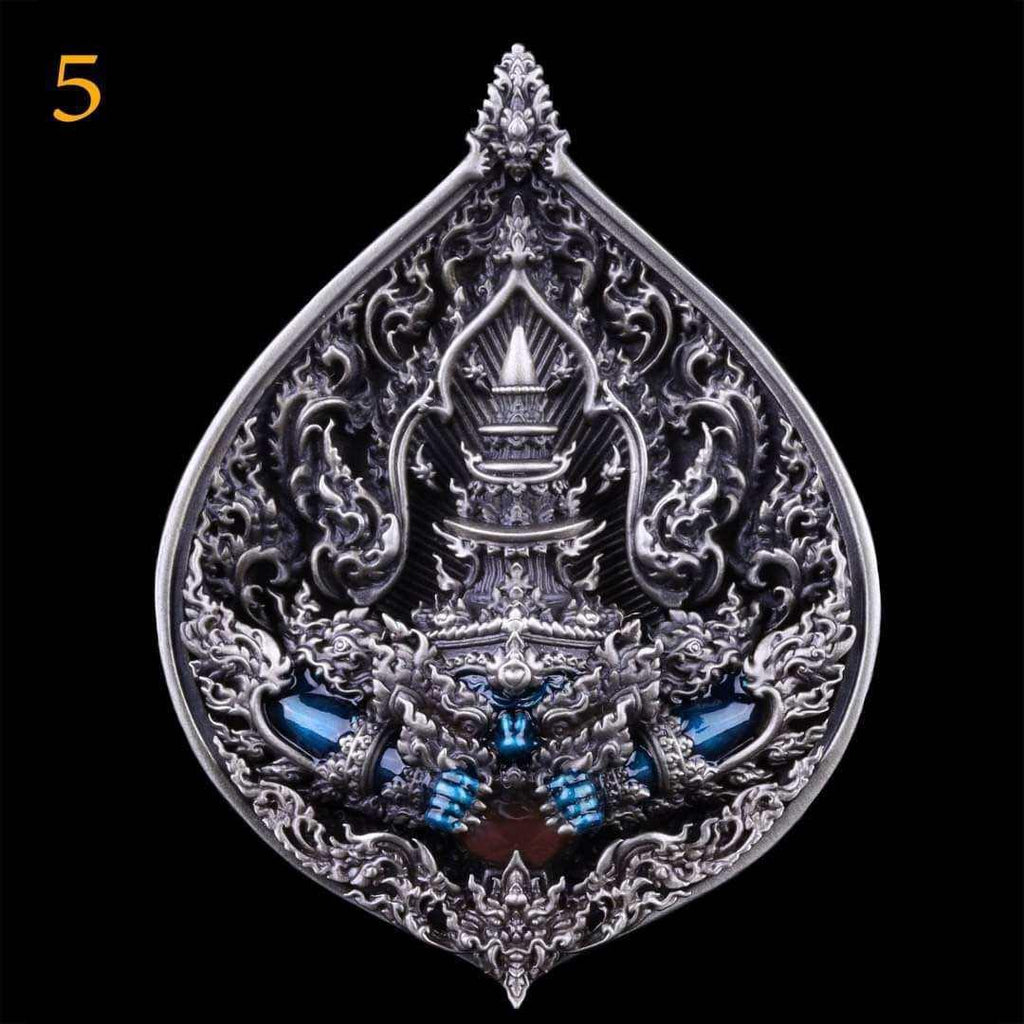 Authentic Thai Fine Art Amulet "Phra Rahu Sovereign Eclipse Medal" - Supreme Destiny Reversal, Bad Luck Swallowing & Extreme Wealth Attraction - Consecrated by LP Phat Wat Huay Duan BE 2565 - White Bronze Enamel in Satin Art Frame & Original Temple Box