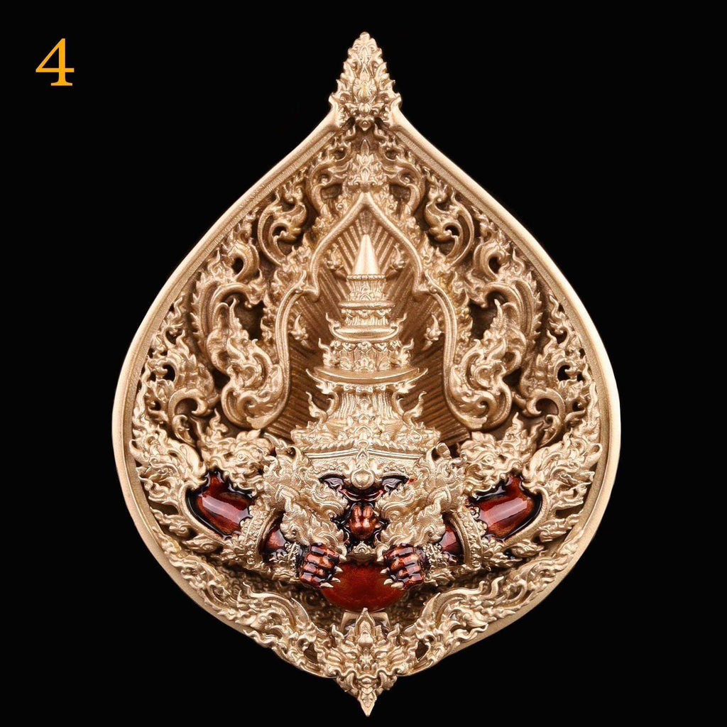 Phra Rahu Bronze Medallion - Enamel Sacred Amulet by Luang Pho Phat, Wat Huayduan | Thai Rahu Medallion (4.5 x 3.5 cm)