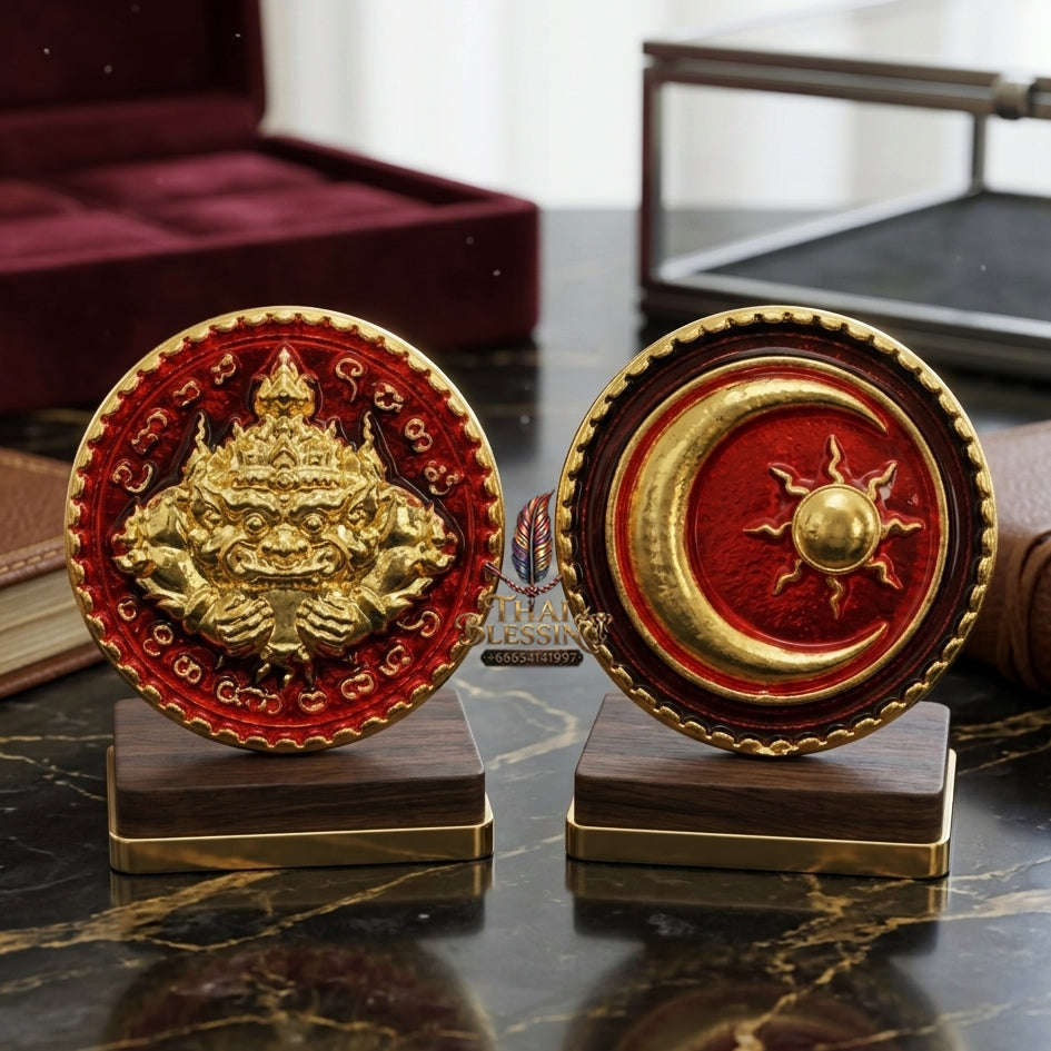 ✨ Phra Rahu Nuea Duang Bronze Coin (Available in Small 1.6 cm & Standard 2.2 cm Sizes) : Ultimate Fate-Overcoming & Eclipse Protection Amulet (2569 / 2026 Edition) - Kruba Kham Fan / Wat Kor Chok Thai Blessing Co By RURUECHA