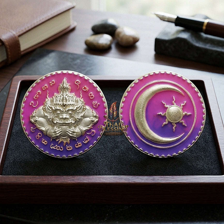✨ Phra Rahu Nuea Duang Bronze Coin (Available in Small 1.6 cm & Standard 2.2 cm Sizes) : Ultimate Fate-Overcoming & Eclipse Protection Amulet (2569 / 2026 Edition) - Kruba Kham Fan / Wat Kor Chok Thai Blessing Co By RURUECHA