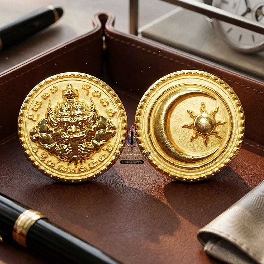✨ Phra Rahu Nuea Duang Bronze Coin (Available in Small 1.6 cm & Standard 2.2 cm Sizes) : Ultimate Fate-Overcoming & Eclipse Protection Amulet (2569 / 2026 Edition) - Kruba Kham Fan / Wat Kor Chok Thai Blessing Co By RURUECHA
